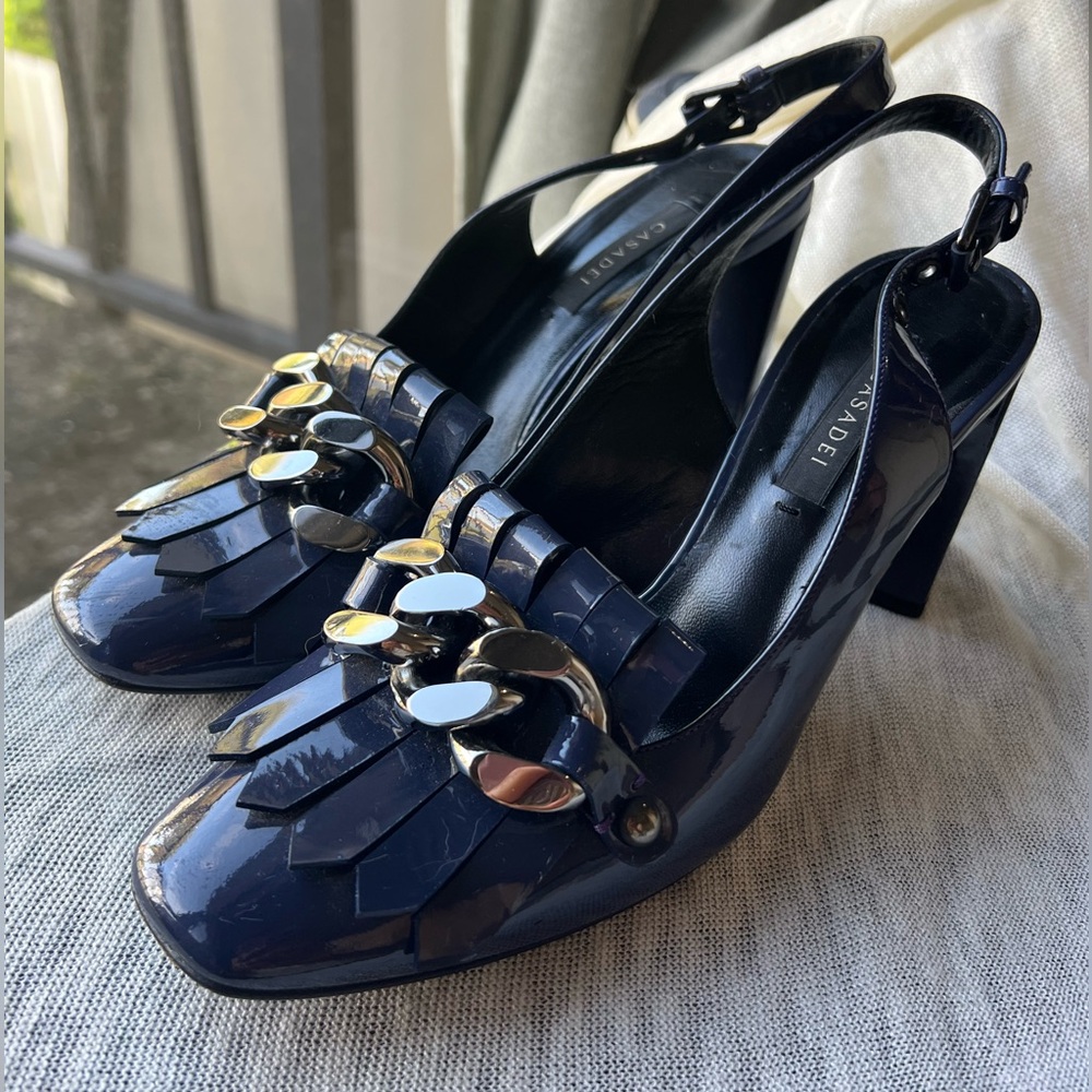 Casadei Dark Blue Heels with Metallic Details size 8